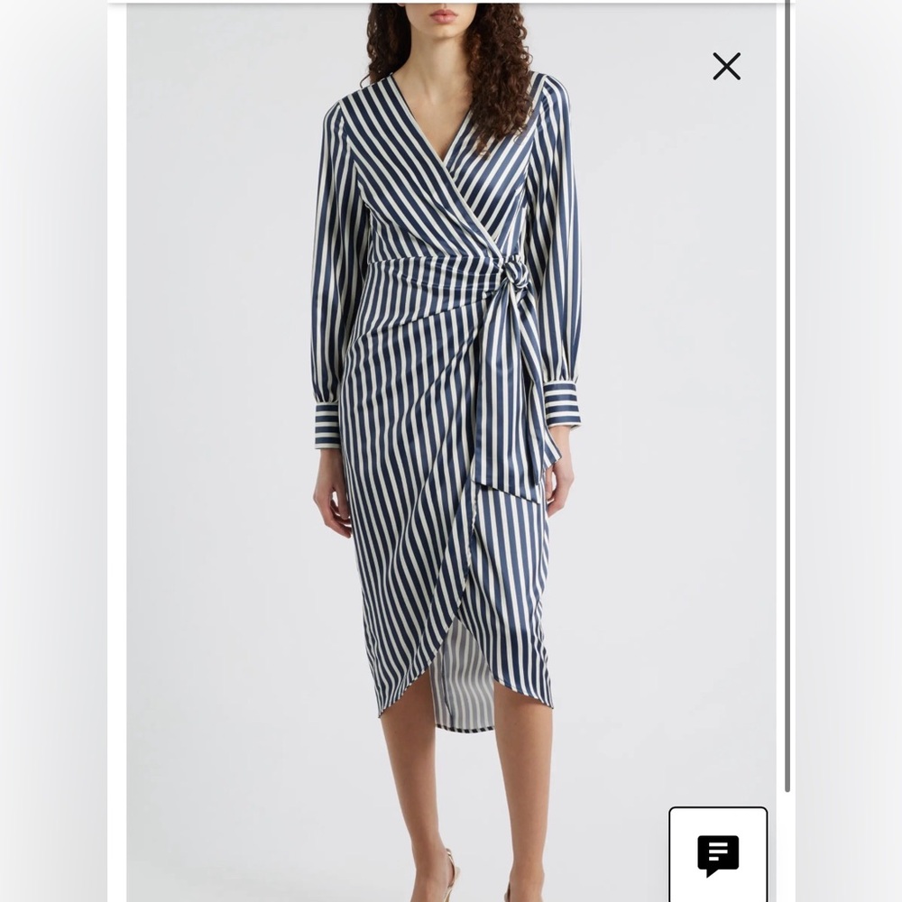 Sam Edelman Navy & White Striped Wrap Midi Dress